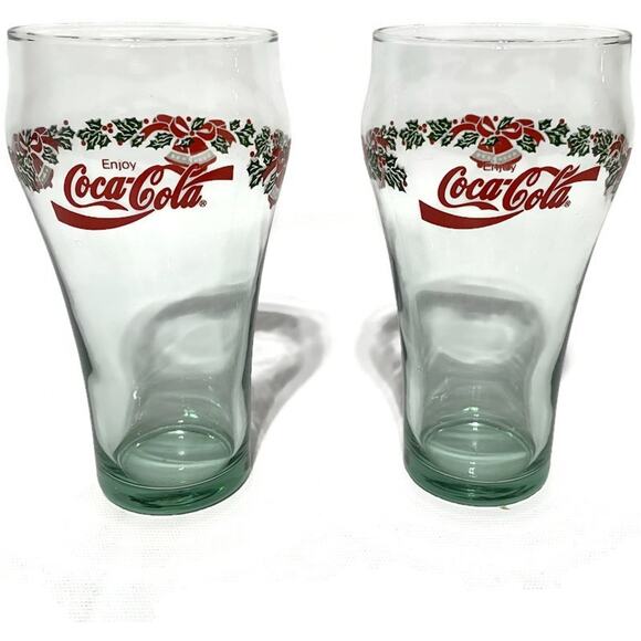 Vintage Coca-Cola Glasses With Christmas Holiday Theme Set of 2 - Picture 1 of 7